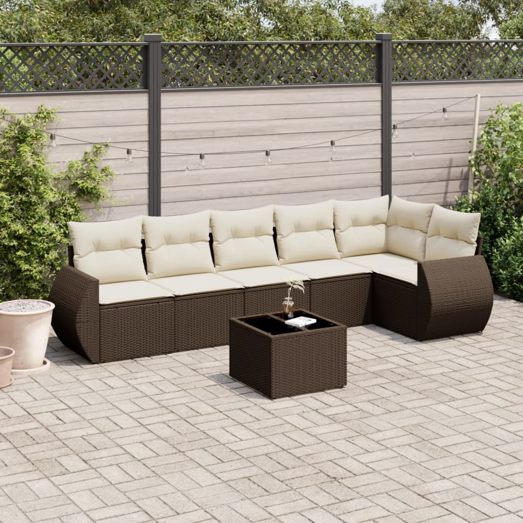 7-delige Loungeset met kussens poly rattan bruin is nu te koop bij PeponiXL, paradijselijk wonen!