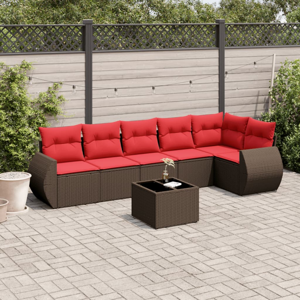 7-delige tuinbankset met kussens, bruin polyrotan is nu te koop bij PeponiXL, paradijselijk wonen!