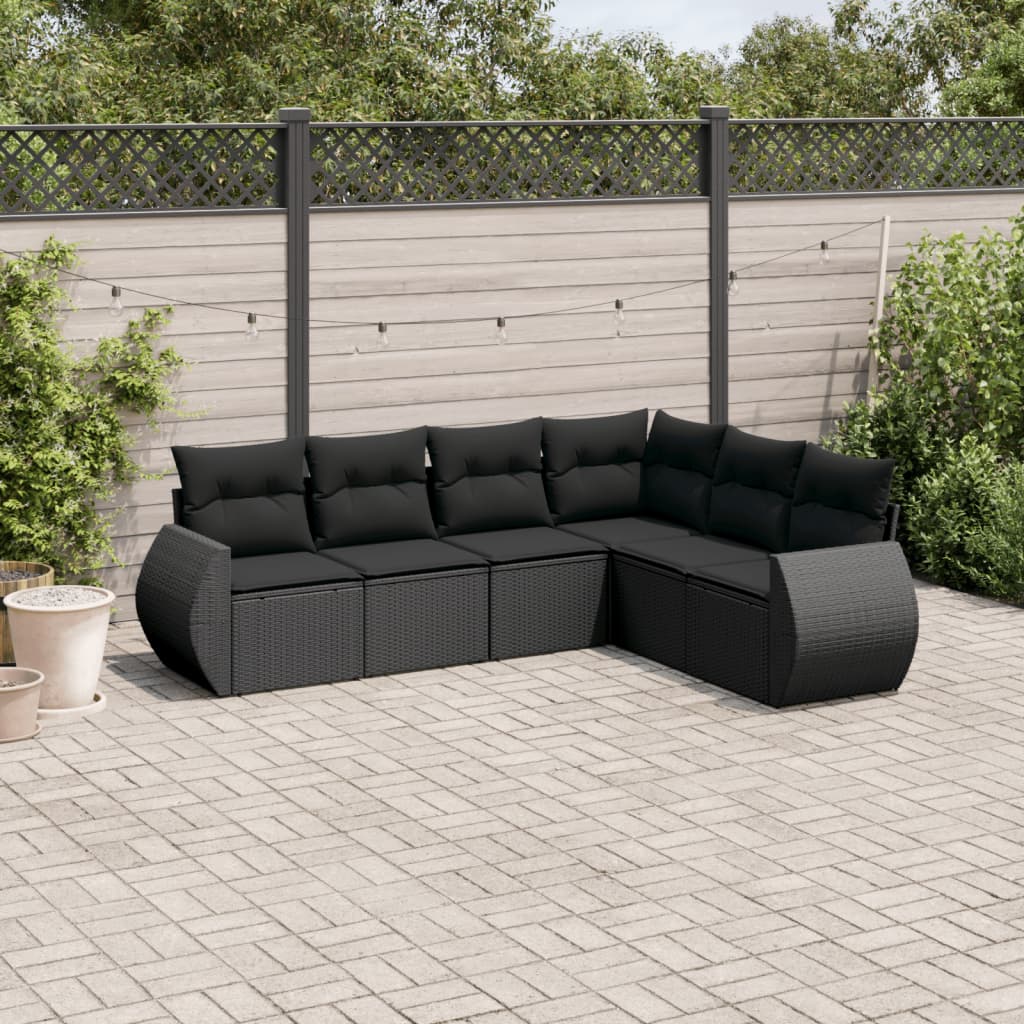 6-delige Loungeset met kussens poly rattan zwart is nu te koop bij PeponiXL, paradijselijk wonen!