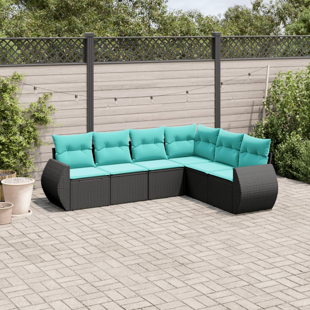 6-delige tuinbankset met kussens van zwart polyrotan is nu te koop bij PeponiXL, paradijselijk wonen!