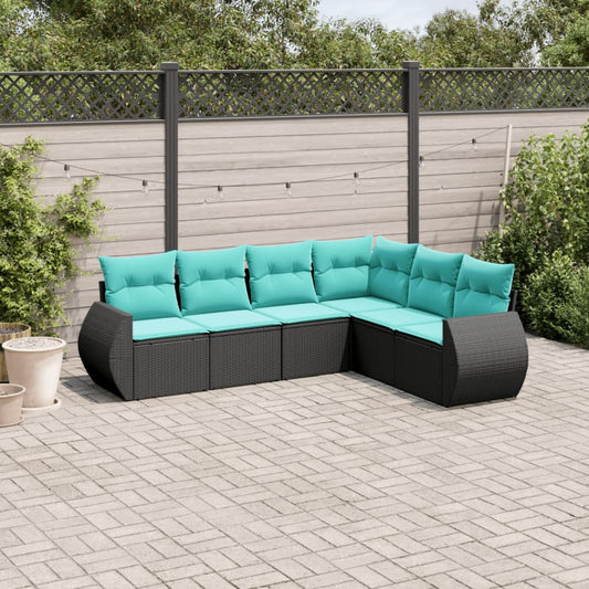 6-delige tuinbankset met kussens van zwart polyrotan is nu te koop bij PeponiXL, paradijselijk wonen!