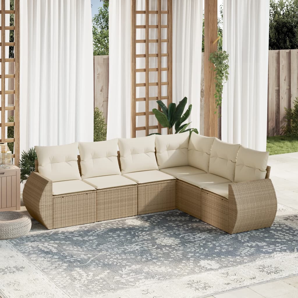 6-delige Loungeset met kussens poly rattan beige is nu te koop bij PeponiXL, paradijselijk wonen!