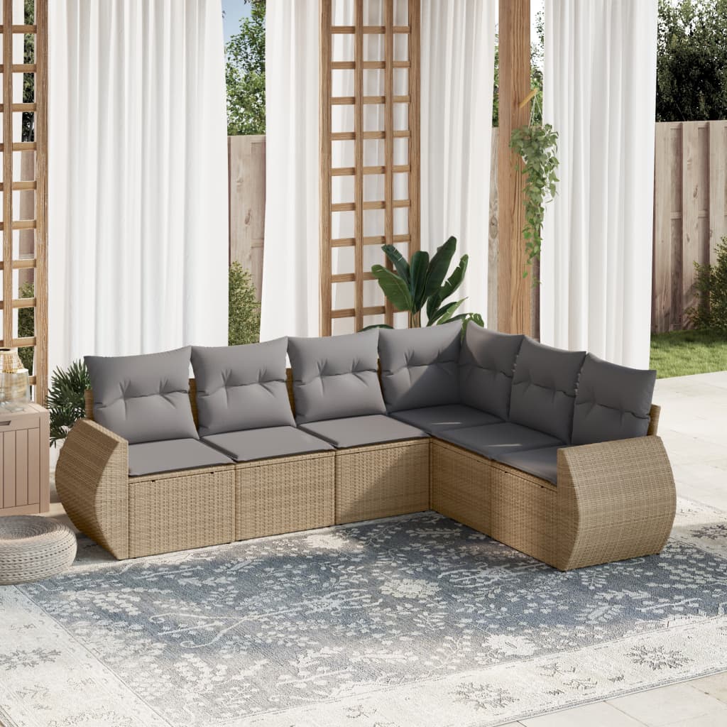 6-delige Loungeset met kussens poly rattan beige is nu te koop bij PeponiXL, paradijselijk wonen!