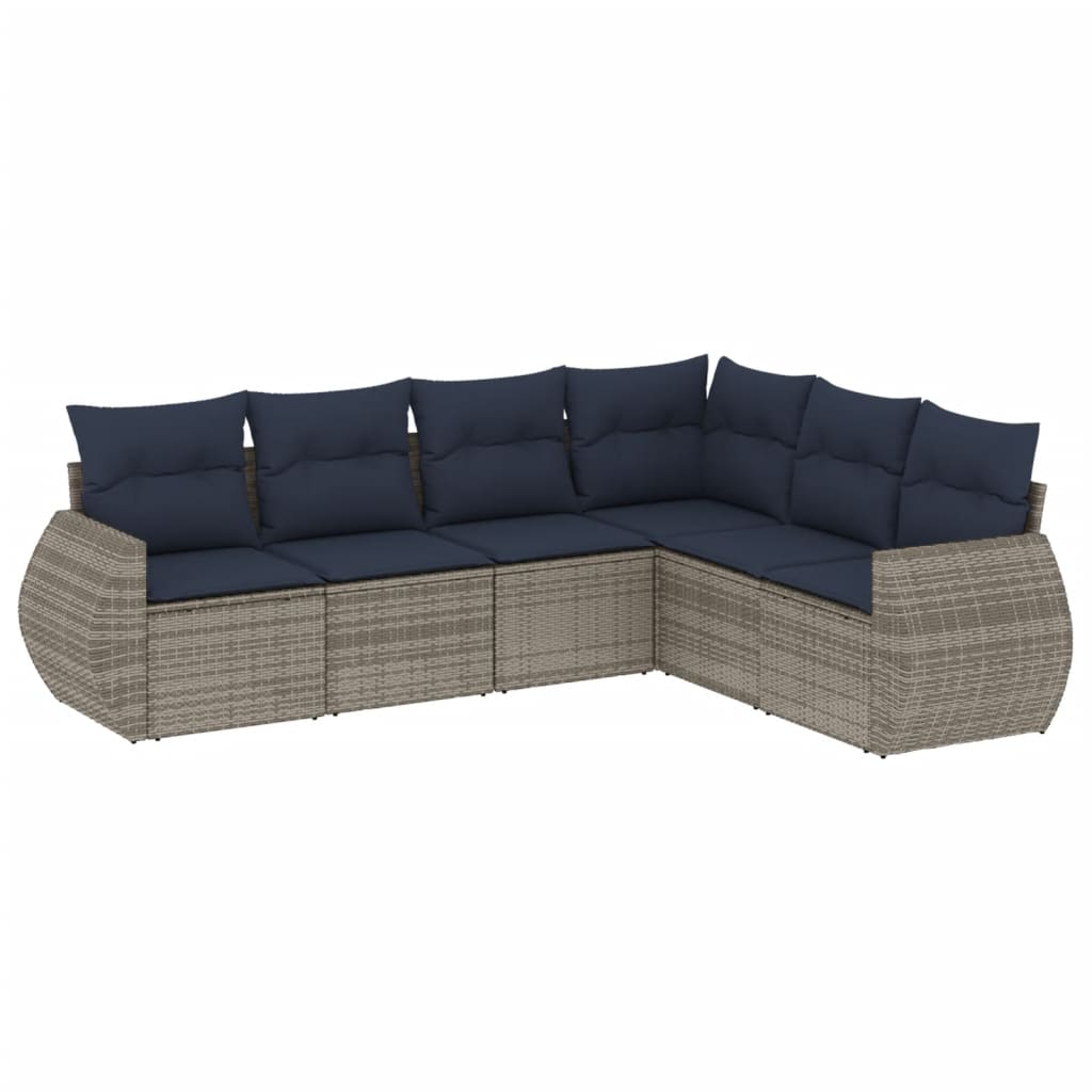 6-delige tuinbankset met kussens, grijs polyrotan is nu te koop bij PeponiXL, paradijselijk wonen!