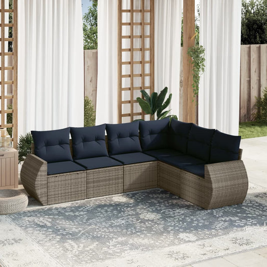 6-delige tuinbankset met kussens, grijs polyrotan is nu te koop bij PeponiXL, paradijselijk wonen!