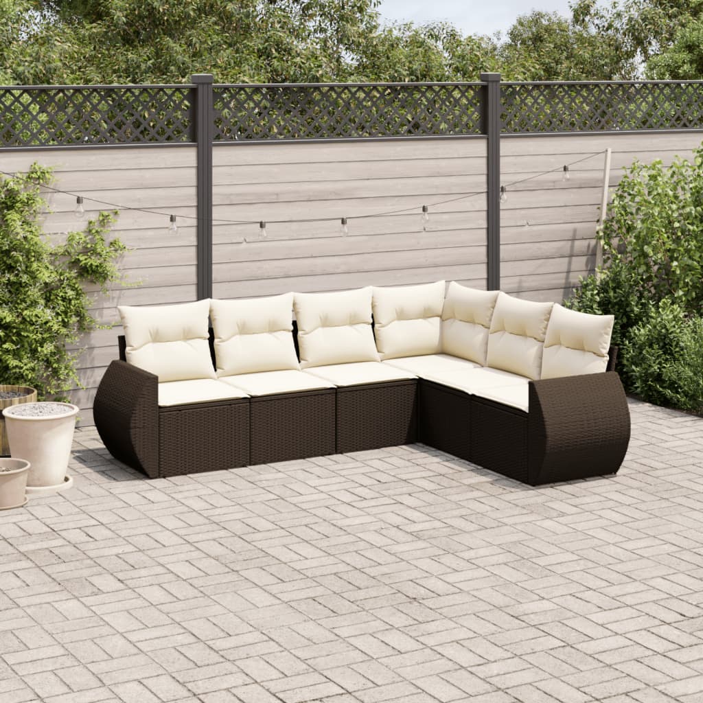 6-delige Loungeset met kussens poly rattan bruin is nu te koop bij PeponiXL, paradijselijk wonen!