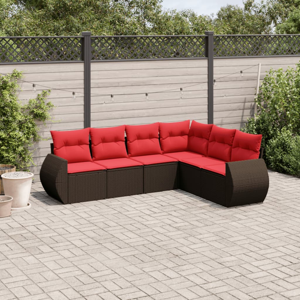 6-delige tuinbankset met kussens, bruin polyrotan is nu te koop bij PeponiXL, paradijselijk wonen!