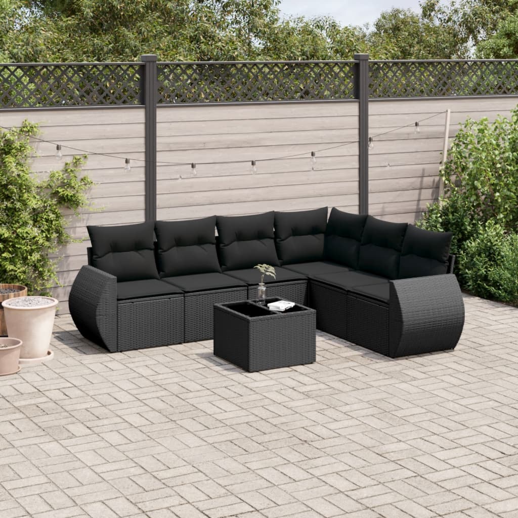 7-delige Loungeset met kussens poly rattan zwart is nu te koop bij PeponiXL, paradijselijk wonen!