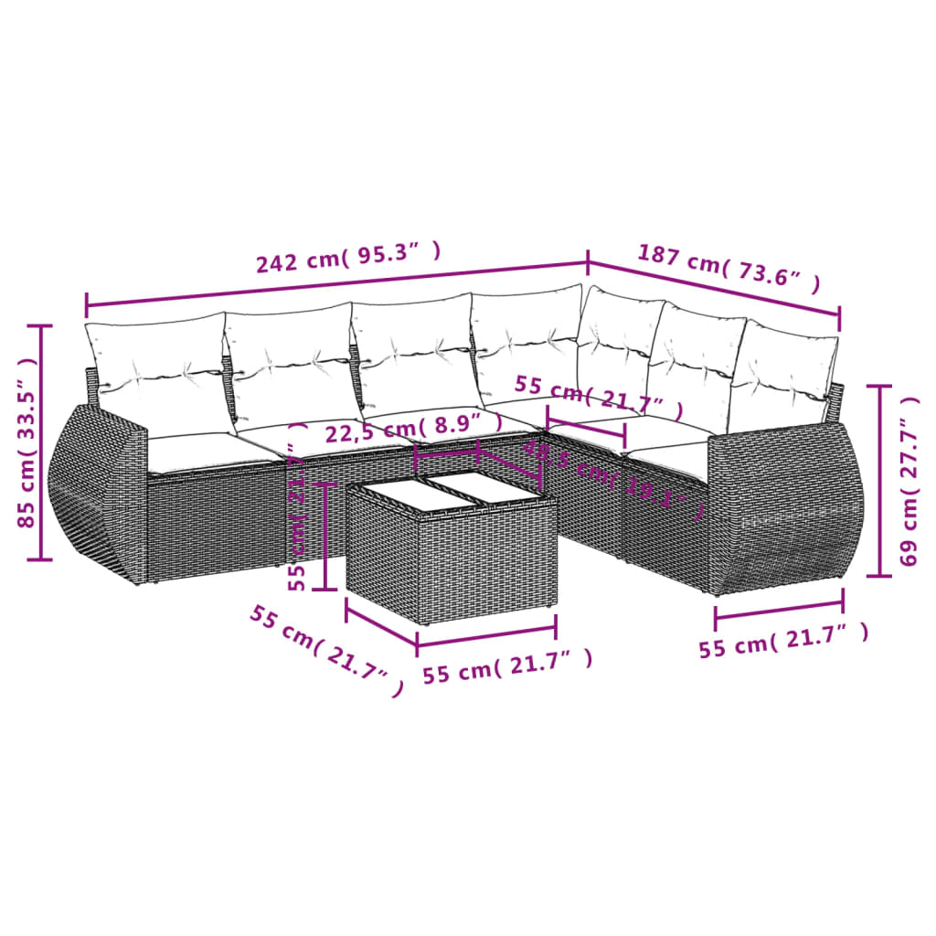7-delige Loungeset met kussens poly rattan zwart is nu te koop bij PeponiXL, paradijselijk wonen!