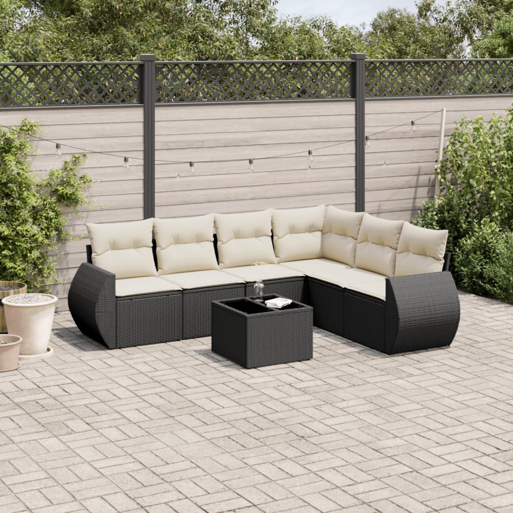 7-delige Loungeset met kussens poly rattan zwart is nu te koop bij PeponiXL, paradijselijk wonen!