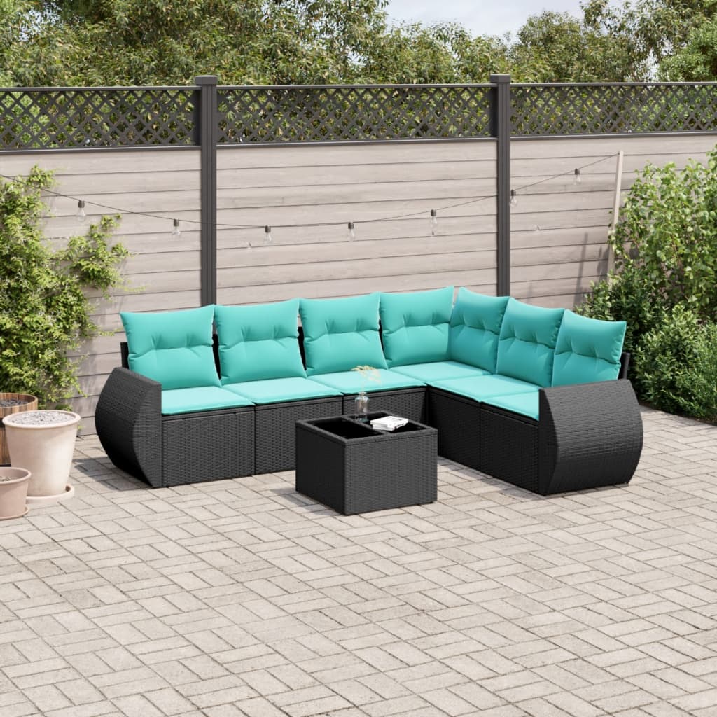 7-delige tuinbankset met kussens van zwart polyrotan is nu te koop bij PeponiXL, paradijselijk wonen!