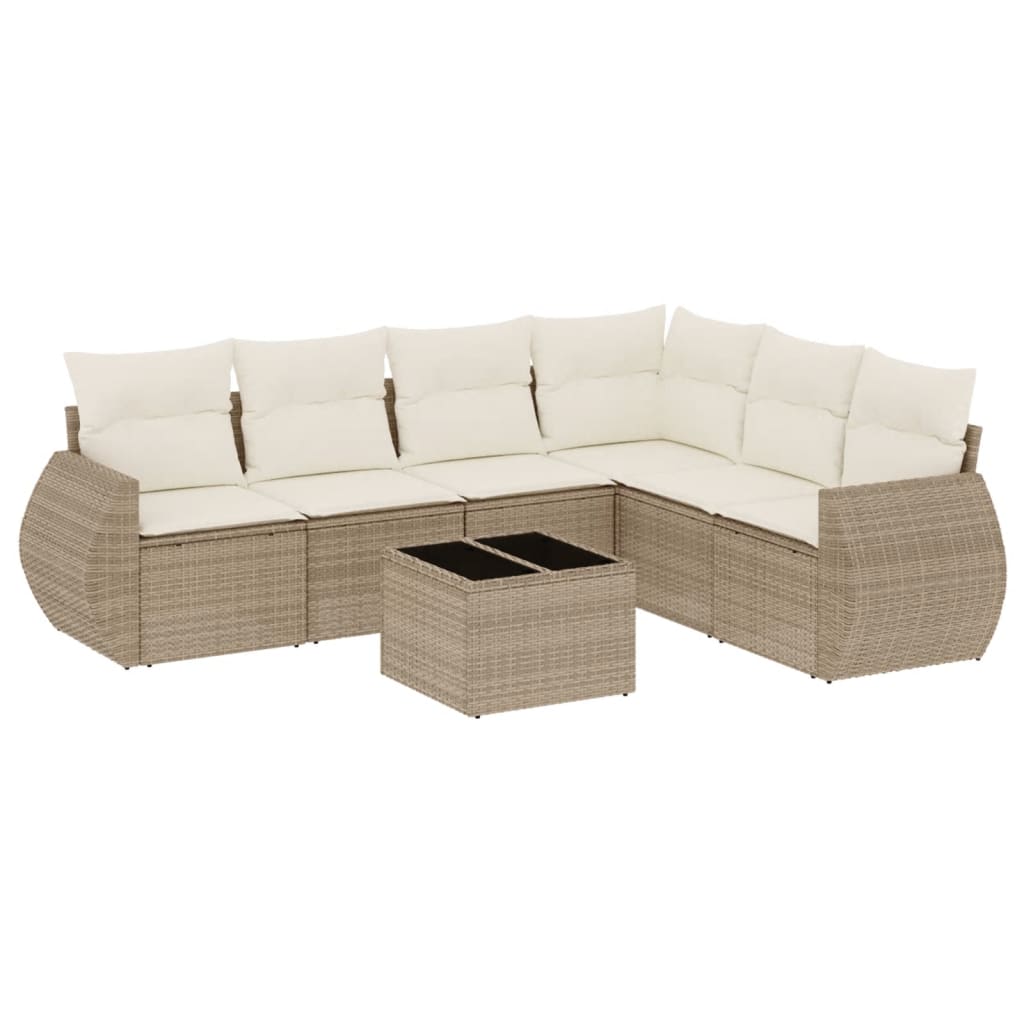 7-delige Loungeset met kussens poly rattan beige is nu te koop bij PeponiXL, paradijselijk wonen!
