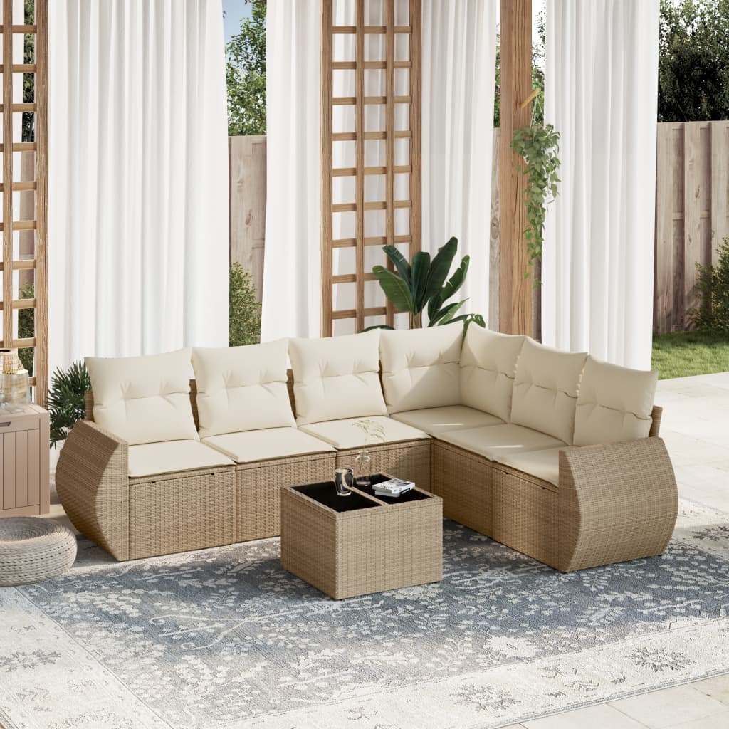 7-delige Loungeset met kussens poly rattan beige is nu te koop bij PeponiXL, paradijselijk wonen!