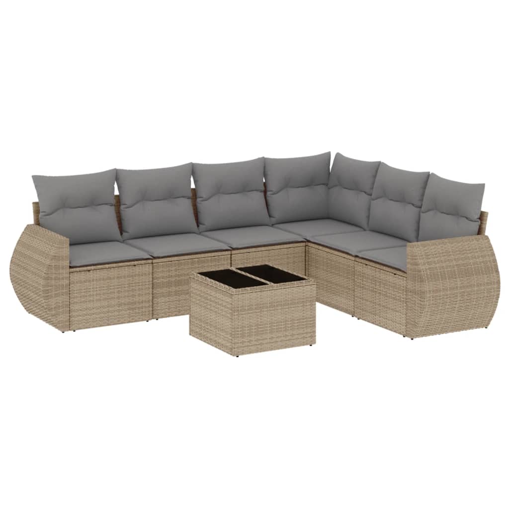 7-delige Loungeset met kussens poly rattan beige is nu te koop bij PeponiXL, paradijselijk wonen!