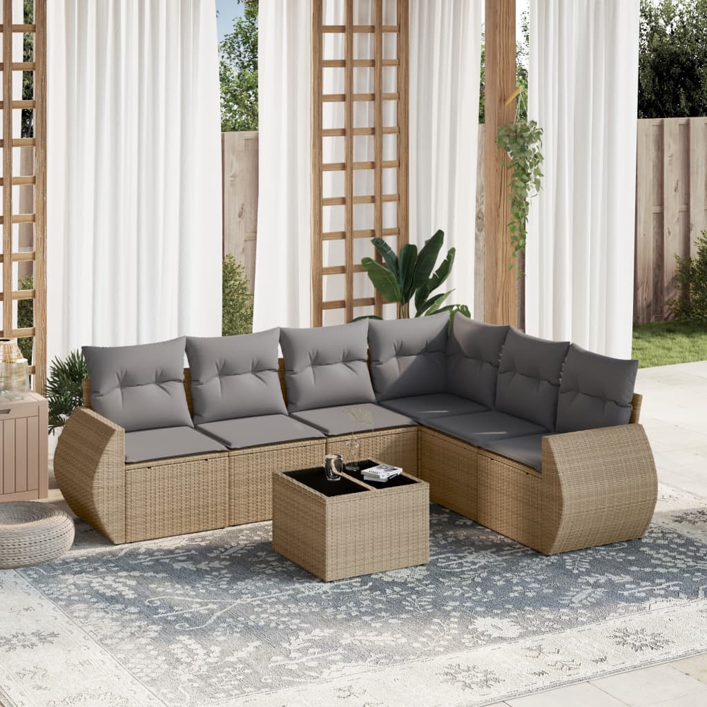 7-delige Loungeset met kussens poly rattan beige is nu te koop bij PeponiXL, paradijselijk wonen!