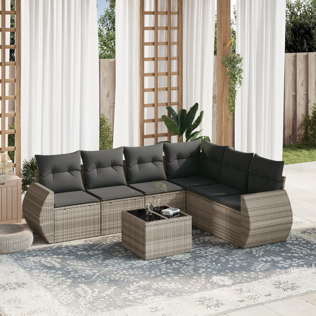 7-delige Loungeset met kussens poly rattan lichtgrijs is nu te koop bij PeponiXL, paradijselijk wonen!