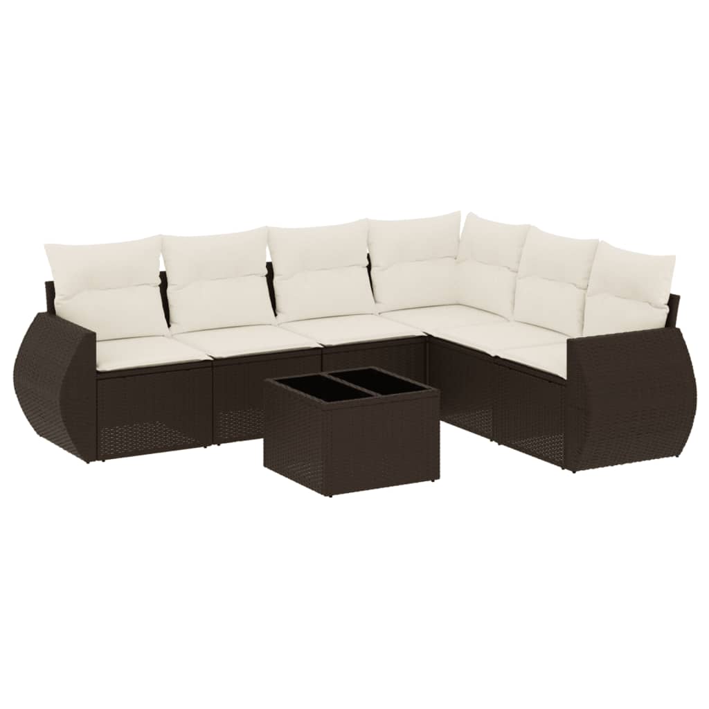 7-delige Loungeset met kussens poly rattan bruin is nu te koop bij PeponiXL, paradijselijk wonen!