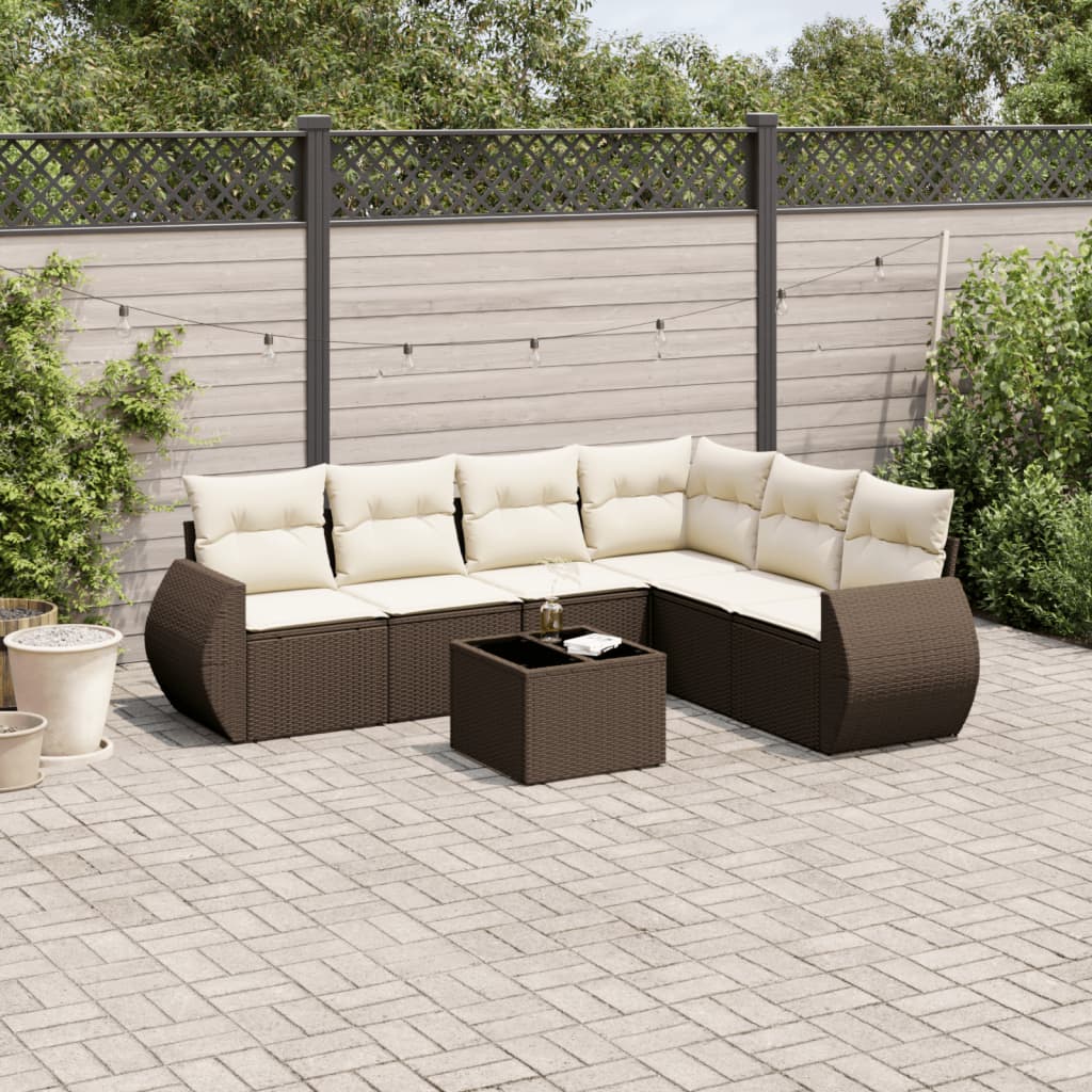 7-delige Loungeset met kussens poly rattan bruin is nu te koop bij PeponiXL, paradijselijk wonen!