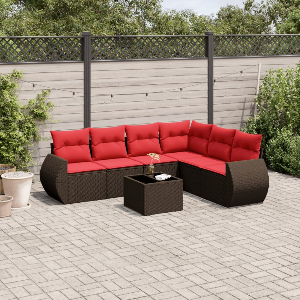7-delige tuinbankset met kussens, bruin polyrotan is nu te koop bij PeponiXL, paradijselijk wonen!