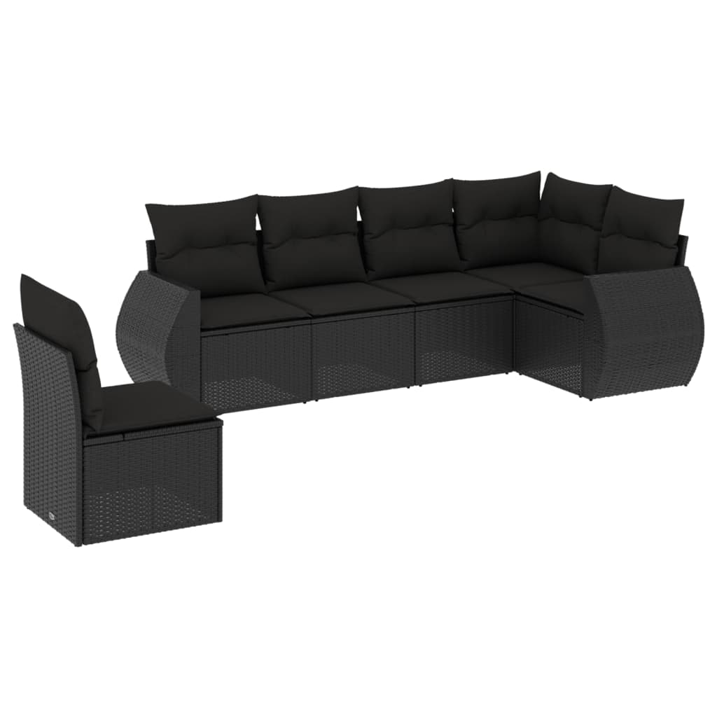 6-delige Loungeset met kussens poly rattan zwart is nu te koop bij PeponiXL, paradijselijk wonen!