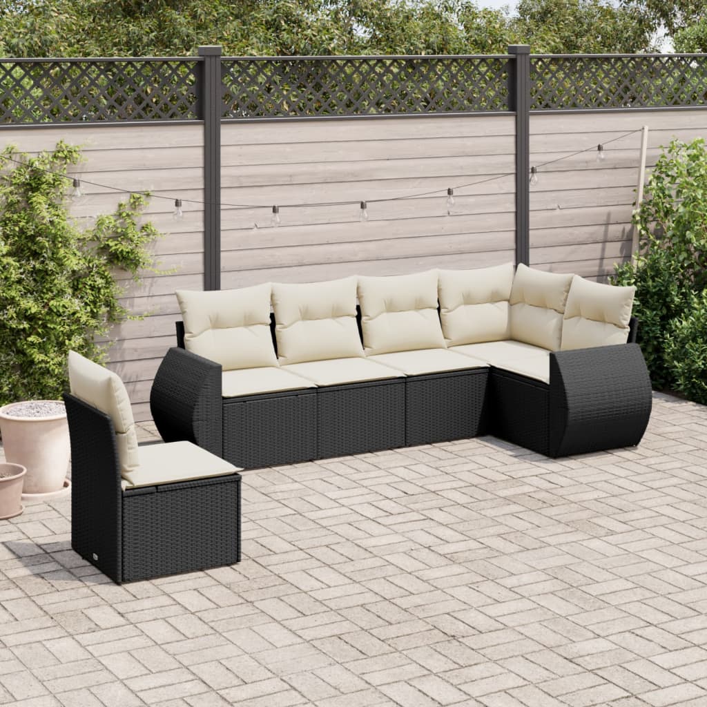 6-delige Loungeset met kussens poly rattan zwart is nu te koop bij PeponiXL, paradijselijk wonen!