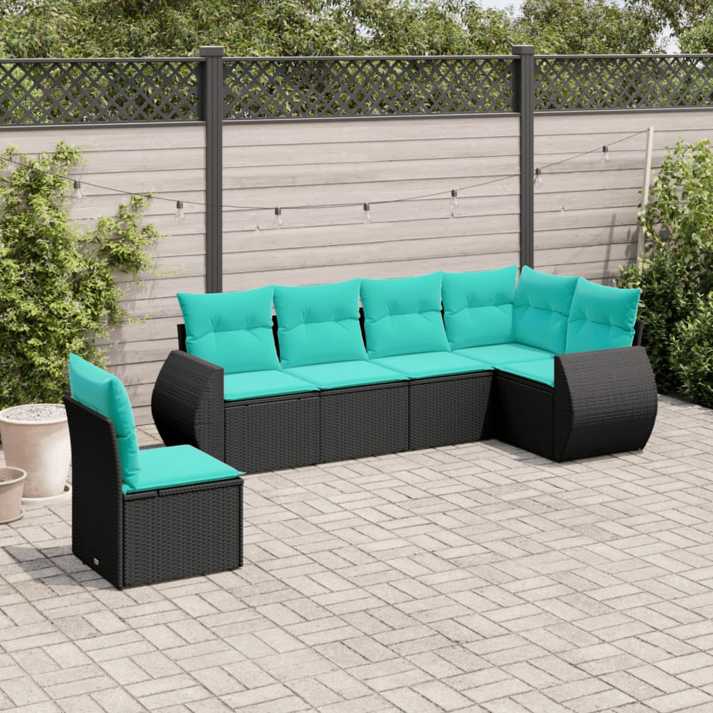 6-delige tuinbankset met kussens van zwart polyrotan is nu te koop bij PeponiXL, paradijselijk wonen!