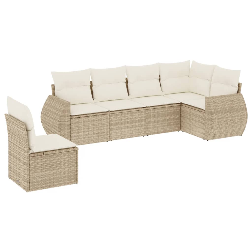 6-delige Loungeset met kussens poly rattan beige is nu te koop bij PeponiXL, paradijselijk wonen!