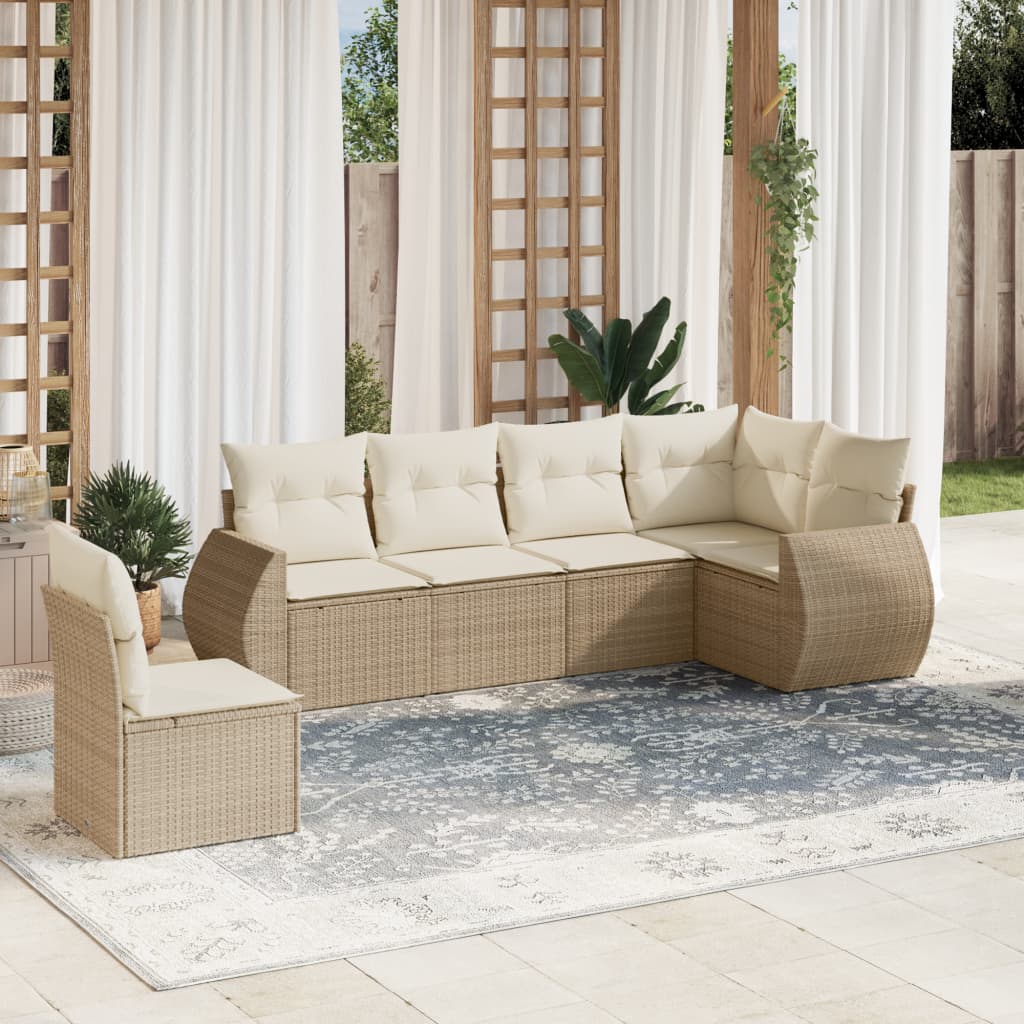 6-delige Loungeset met kussens poly rattan beige is nu te koop bij PeponiXL, paradijselijk wonen!