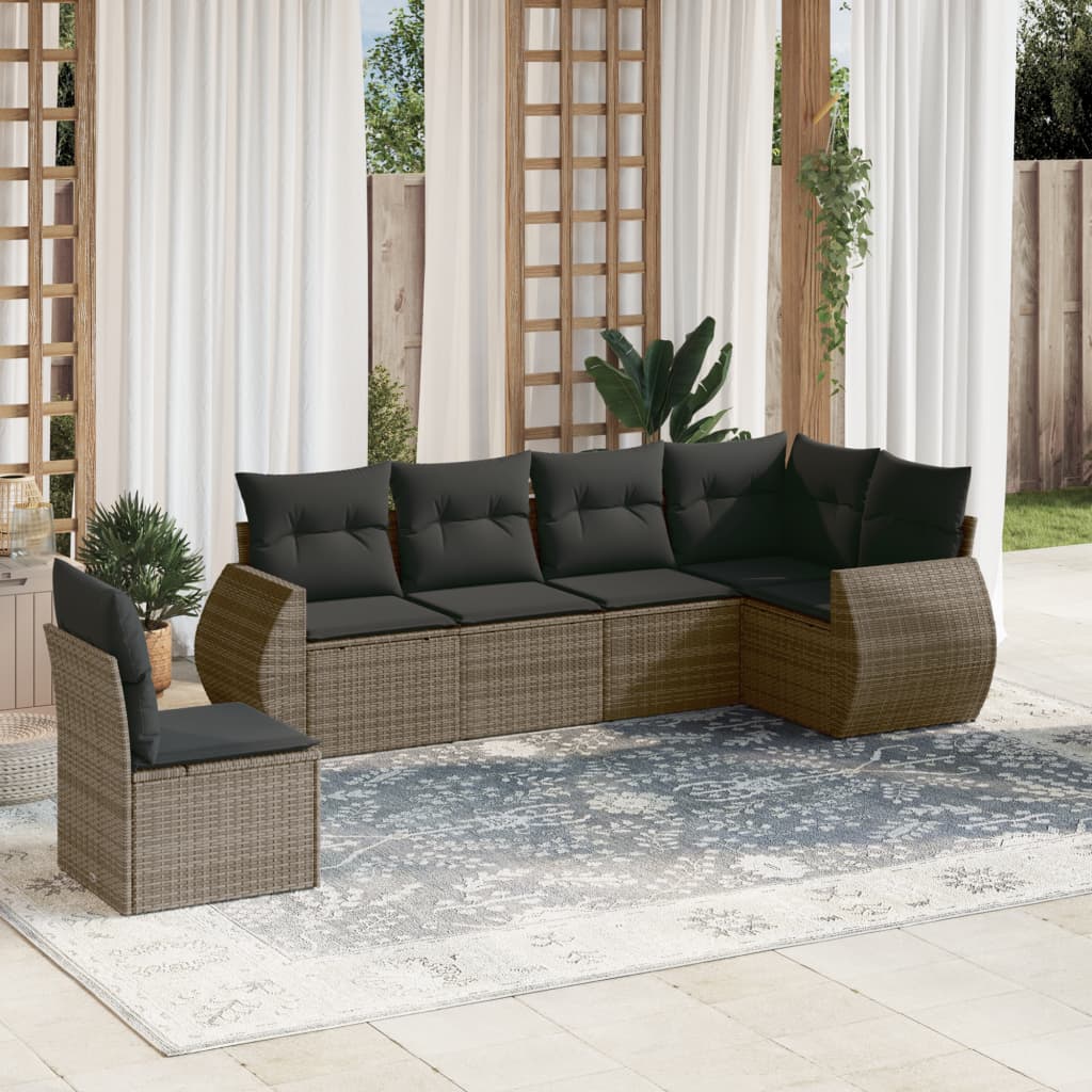6-delige Loungeset met kussens poly rattan grijs is nu te koop bij PeponiXL, paradijselijk wonen!