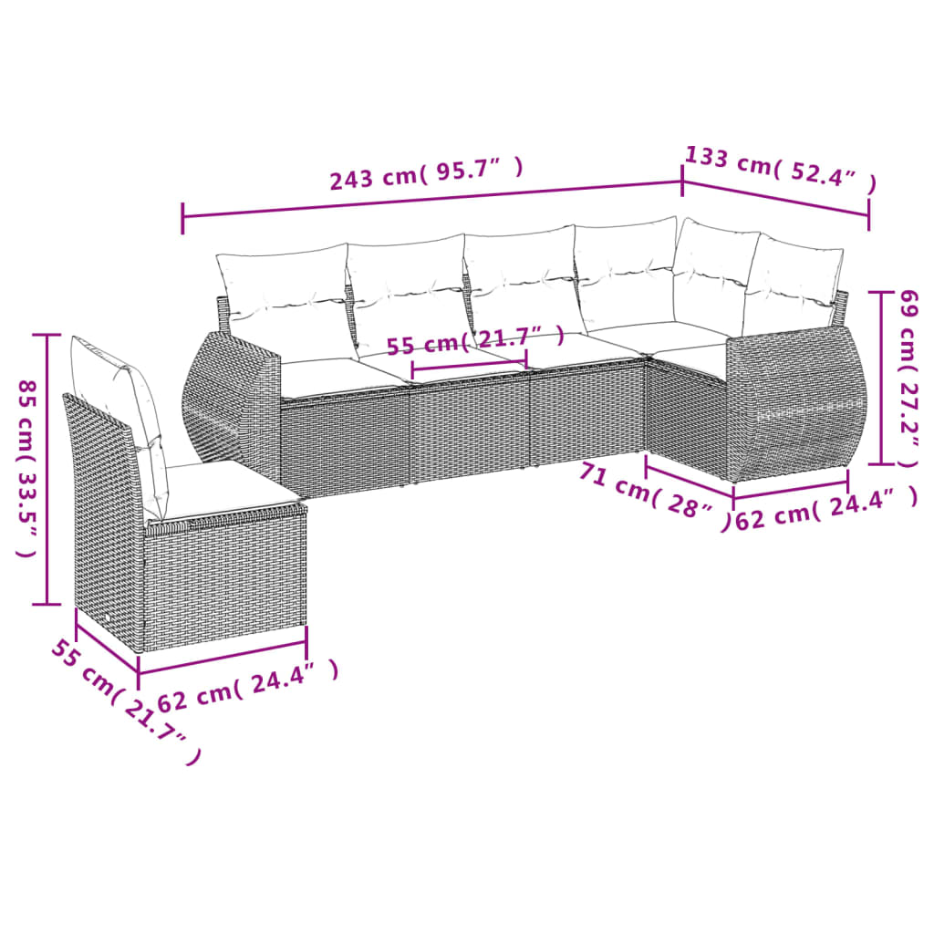 6-delige tuinbankset met kussens, grijs polyrotan is nu te koop bij PeponiXL, paradijselijk wonen!