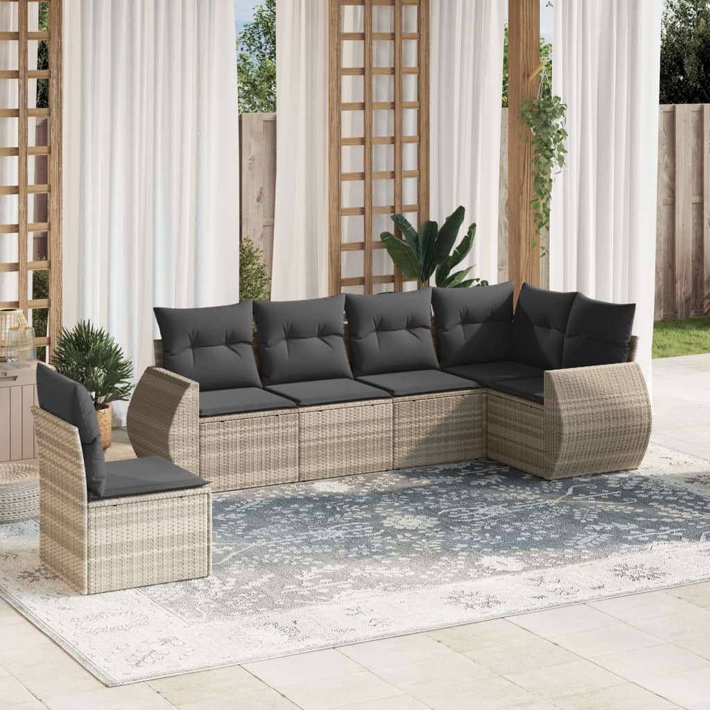 6-delige Loungeset met kussens poly rattan lichtgrijs is nu te koop bij PeponiXL, paradijselijk wonen!