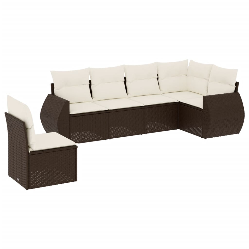 6-delige Loungeset met kussens poly rattan bruin is nu te koop bij PeponiXL, paradijselijk wonen!
