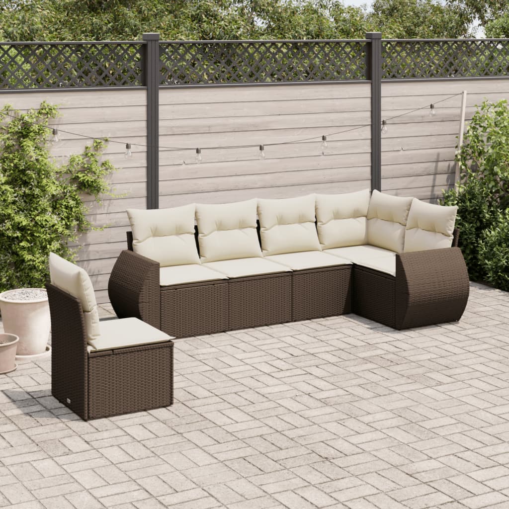 6-delige Loungeset met kussens poly rattan bruin is nu te koop bij PeponiXL, paradijselijk wonen!
