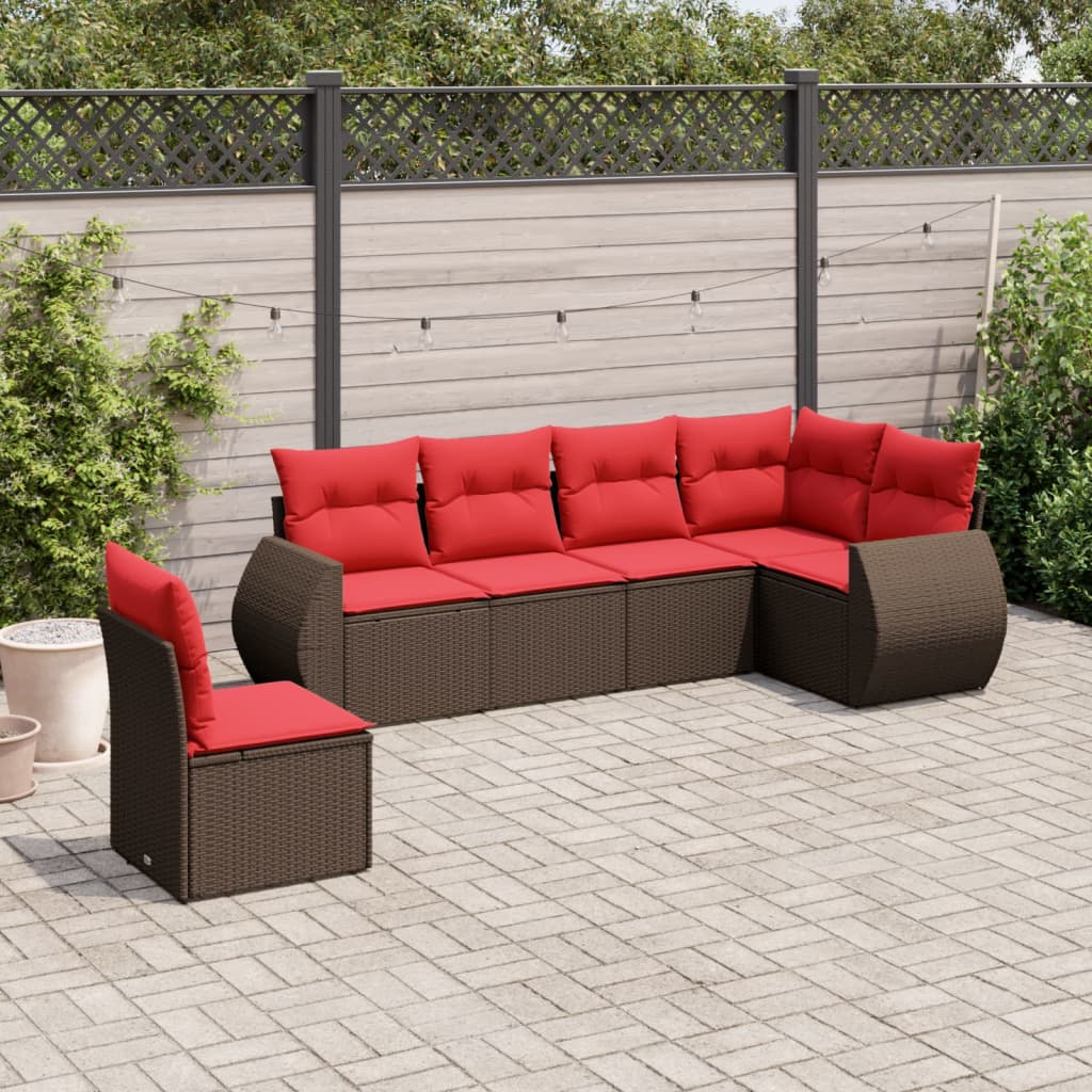 6-delige tuinbankset met kussens, bruin polyrotan is nu te koop bij PeponiXL, paradijselijk wonen!