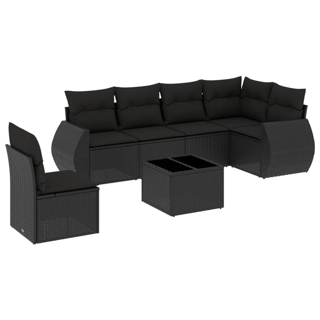 7-delige Loungeset met kussens poly rattan zwart is nu te koop bij PeponiXL, paradijselijk wonen!