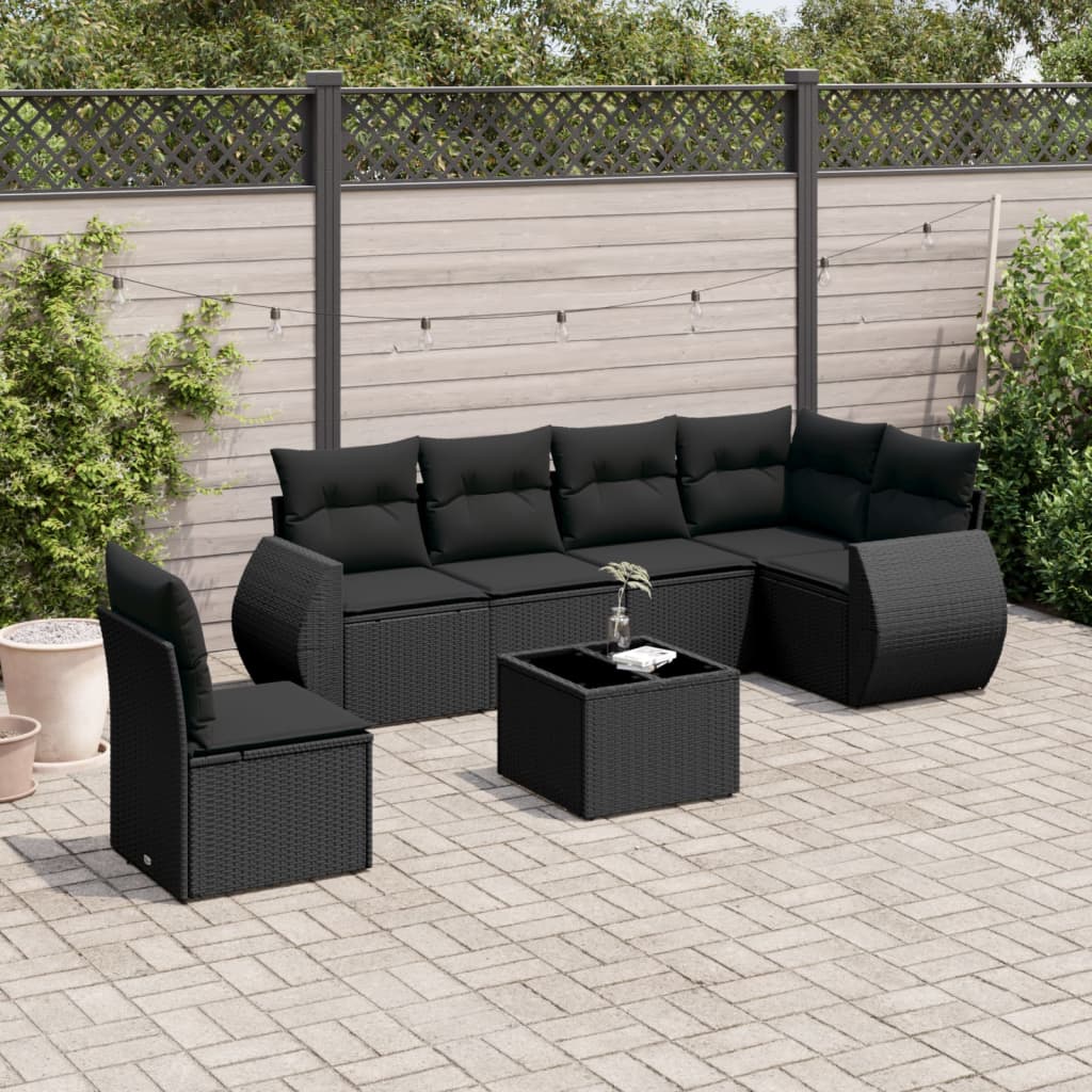 7-delige Loungeset met kussens poly rattan zwart is nu te koop bij PeponiXL, paradijselijk wonen!