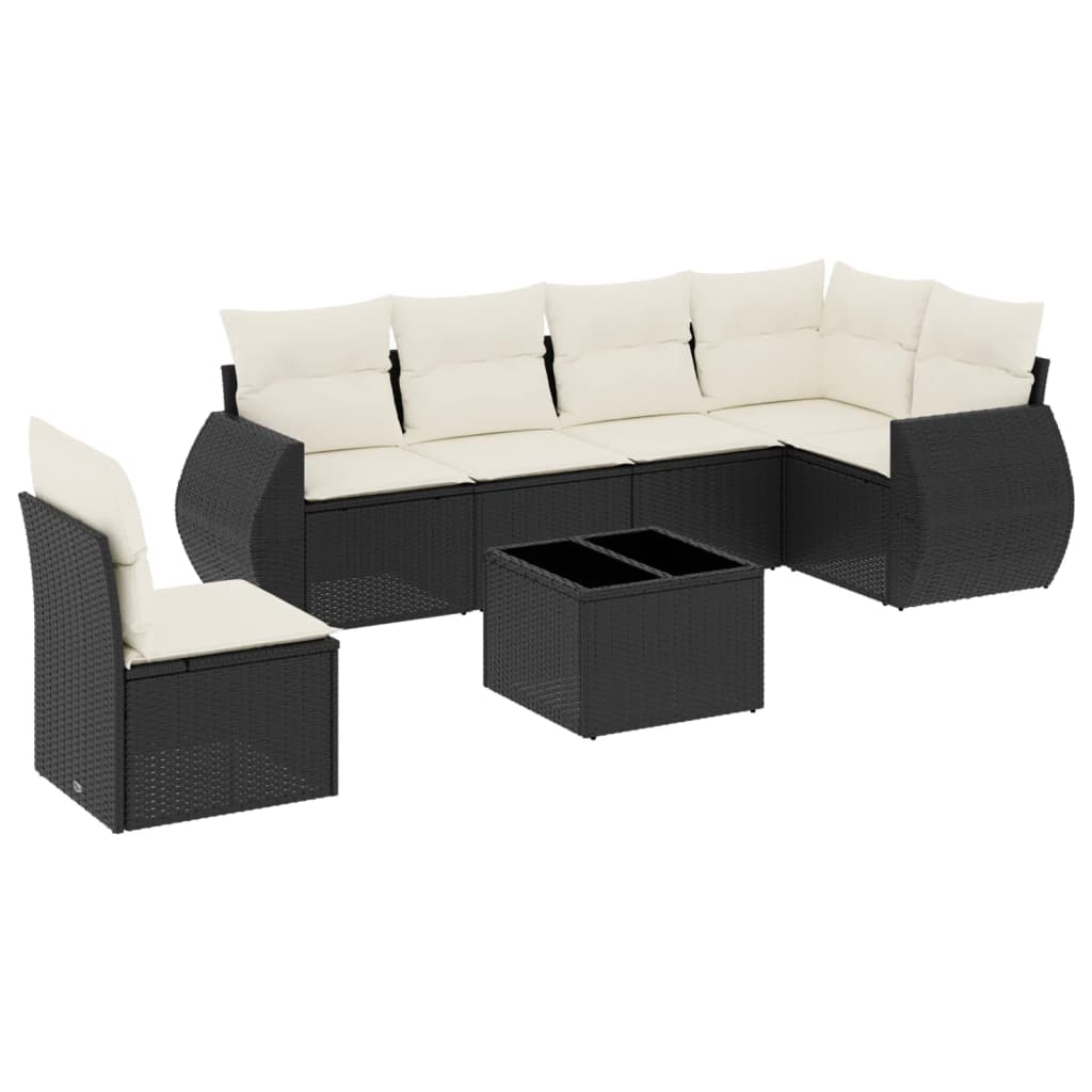 7-delige Loungeset met kussens poly rattan zwart is nu te koop bij PeponiXL, paradijselijk wonen!