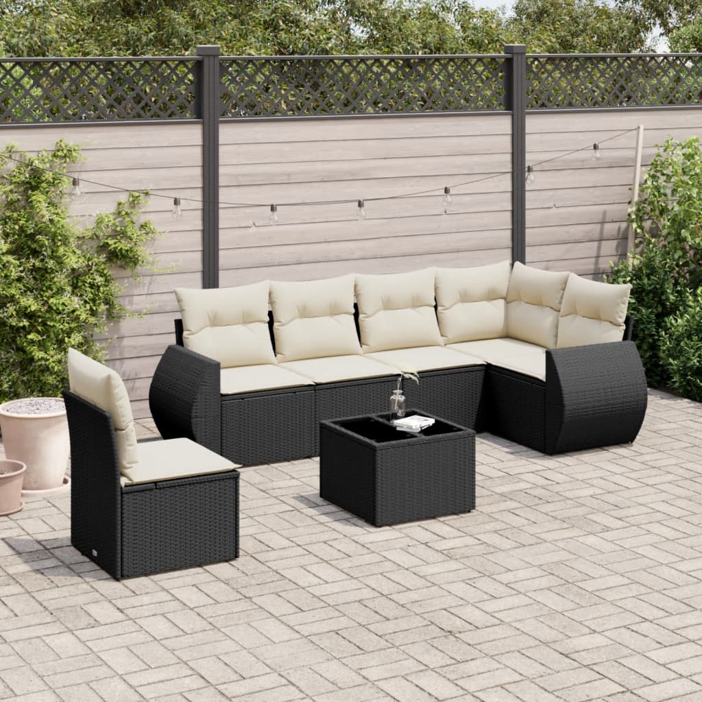 7-delige Loungeset met kussens poly rattan zwart is nu te koop bij PeponiXL, paradijselijk wonen!