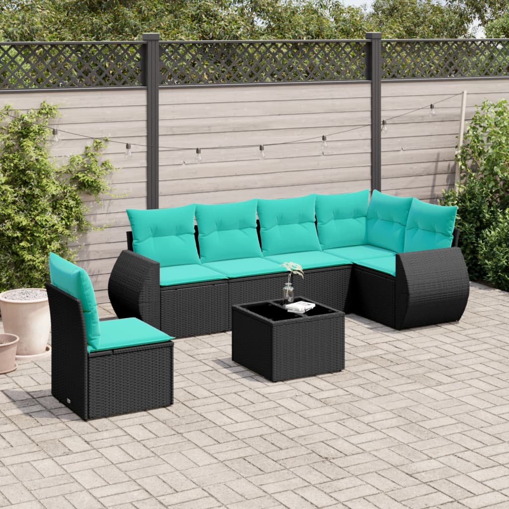 7-delige tuinbankset met kussens van zwart polyrotan is nu te koop bij PeponiXL, paradijselijk wonen!