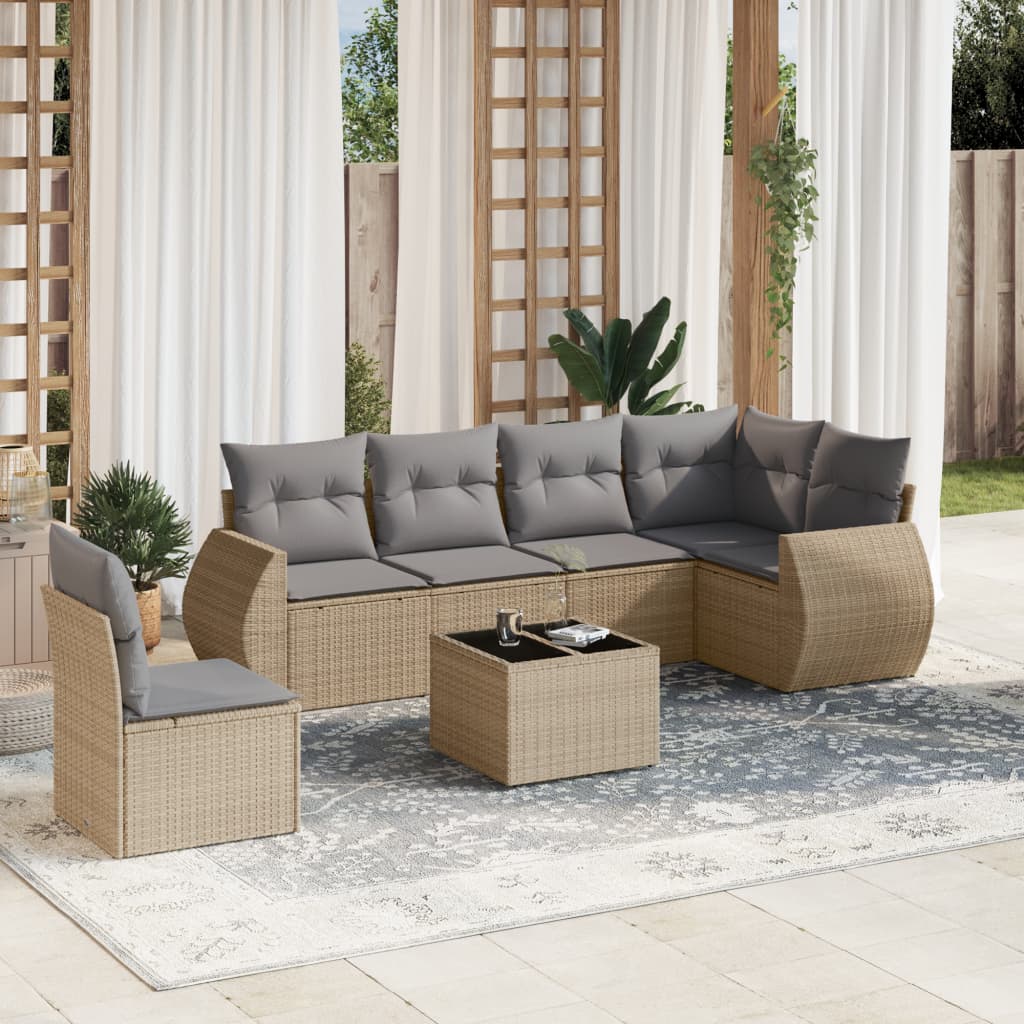7-delige Loungeset met kussens poly rattan beige is nu te koop bij PeponiXL, paradijselijk wonen!