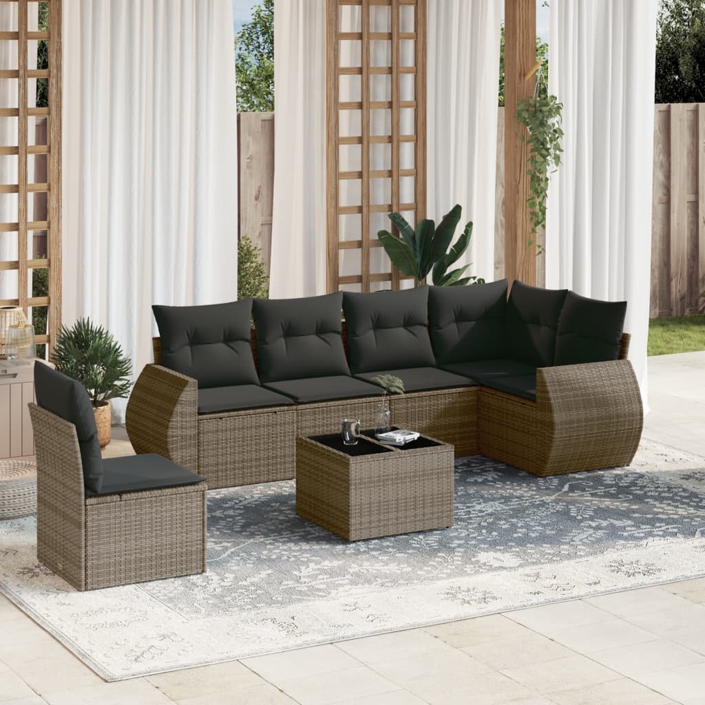 7-delige Loungeset met kussens poly rattan grijs is nu te koop bij PeponiXL, paradijselijk wonen!