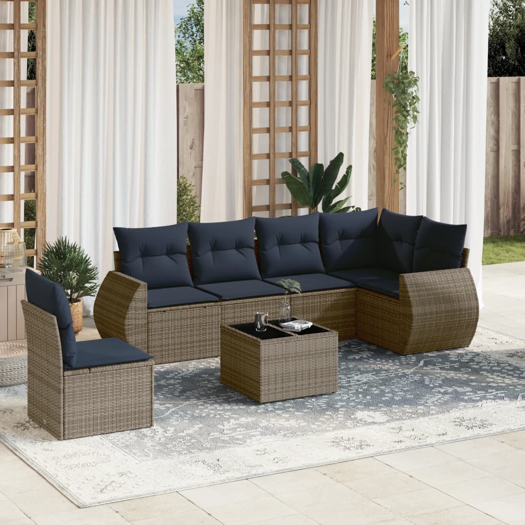 7-delige tuinbankset met kussens, grijs polyrotan is nu te koop bij PeponiXL, paradijselijk wonen!