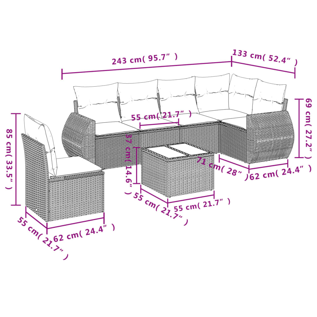 7-delige Loungeset met kussens poly rattan lichtgrijs is nu te koop bij PeponiXL, paradijselijk wonen!