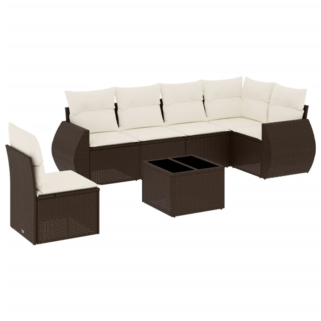 7-delige Loungeset met kussens poly rattan bruin is nu te koop bij PeponiXL, paradijselijk wonen!