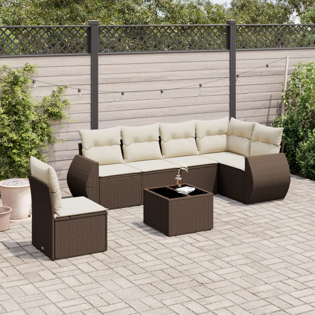 7-delige Loungeset met kussens poly rattan bruin is nu te koop bij PeponiXL, paradijselijk wonen!