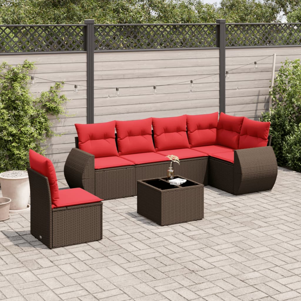 7-delige tuinbankset met kussens, bruin polyrotan is nu te koop bij PeponiXL, paradijselijk wonen!