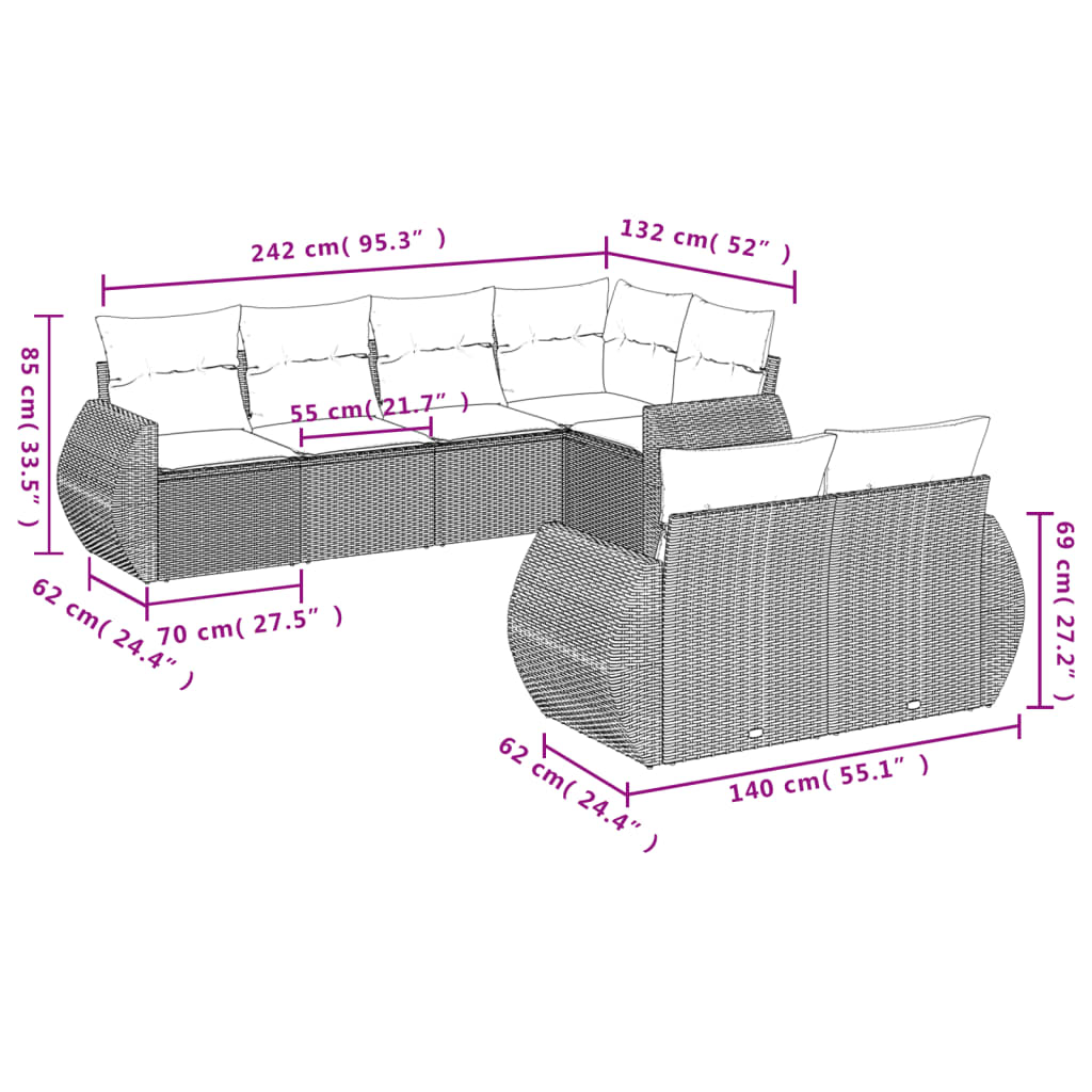 7-delige Loungeset met kussens poly rattan zwart is nu te koop bij PeponiXL, paradijselijk wonen!