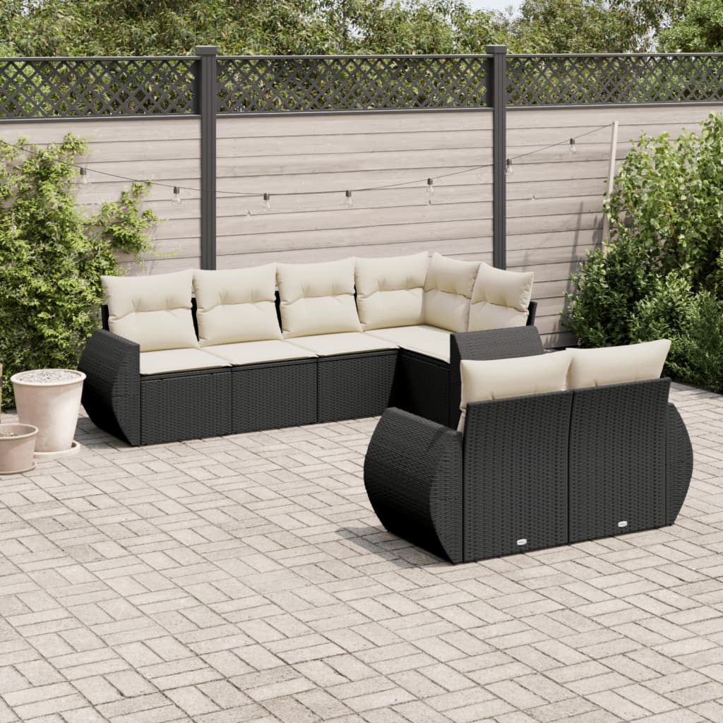 7-delige Loungeset met kussens poly rattan zwart is nu te koop bij PeponiXL, paradijselijk wonen!