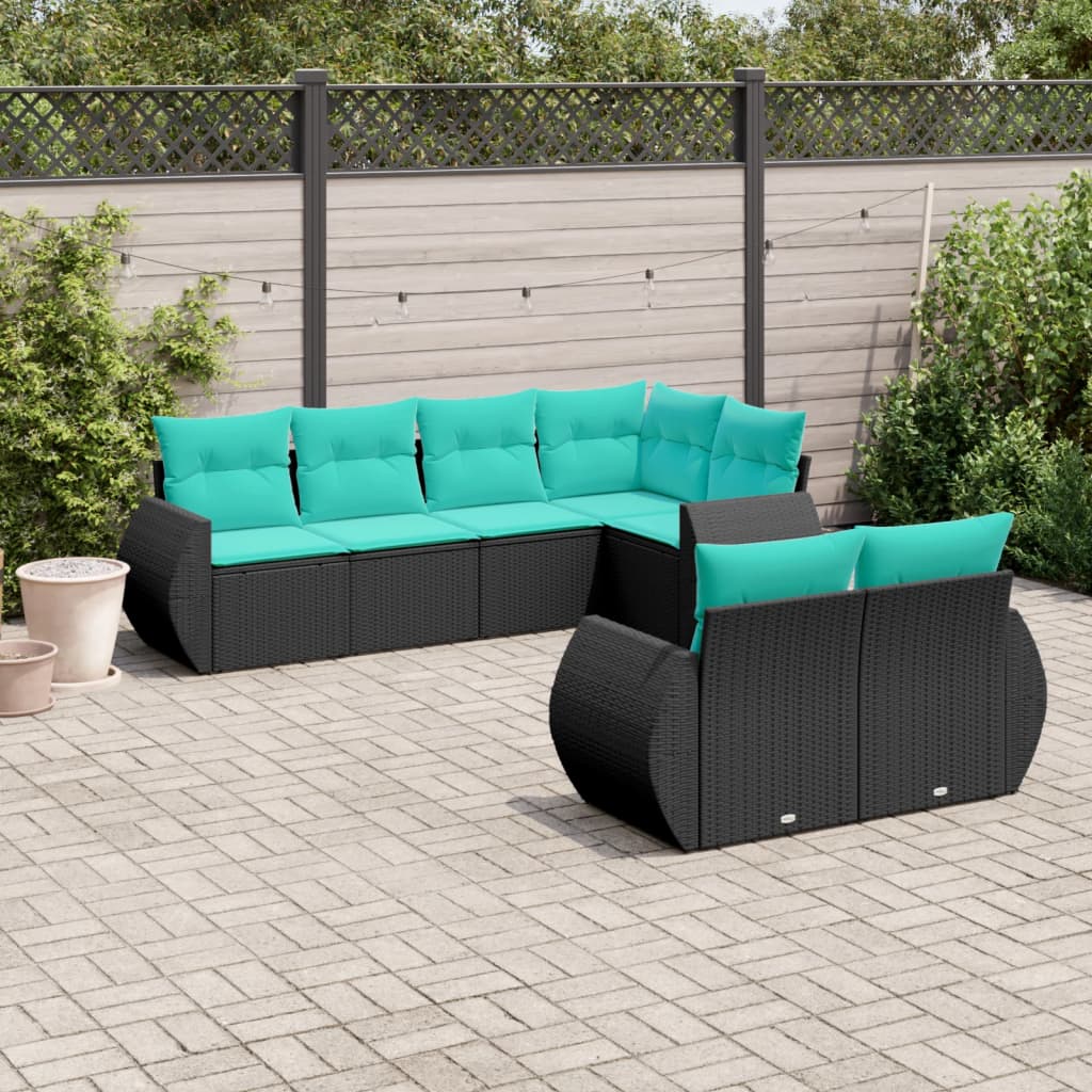 7-delige tuinbankset met kussens van zwart polyrotan is nu te koop bij PeponiXL, paradijselijk wonen!
