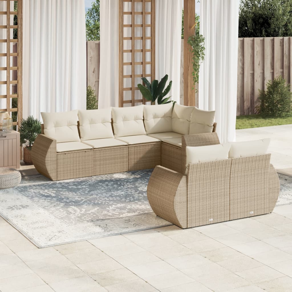 7-delige Loungeset met kussens poly rattan beige is nu te koop bij PeponiXL, paradijselijk wonen!